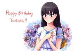  1girl amagami ayatsuji_tsukasa black_eyes black_hair casual happy_birthday kaoru348 long_hair solo 