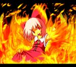  achi_cirno alternate_color alternate_element armpits bare_shoulders bow cirno dress fire hair_bow head_tilt letterboxed mimiru_(mimill) red_eyes ribbon short_hair solo touhou zipper 