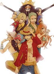  brook crown franky glasses green_hair hat highres layla_(coco&amp;chic) long_nose monkey_d_luffy nami nico_robin one_piece orange_hair roronoa_zoro sanji scar short_hair straw_hat tony_tony_chopper usopp 