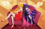  angel_wings black_hair blonde_hair blue_eyes bow couch dress earrings hair_bow halo jewelry long_hair multicolored_hair multiple_girls narcolepsy panty_&amp;_stocking_with_garterbelt panty_(character) panty_(psg) sitting smile stocking_(character) stocking_(psg) striped striped_legwear striped_thighhighs thigh-highs thighhighs two-tone_hair very_long_hair wings 