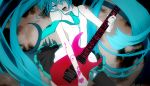  blue_hair guitar hatsune_miku instrument long_hair necktie tattoo vocaloid yuanmaru 