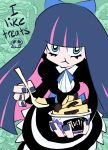  aqua_eyes black_dress bow dress eating english food gothic_lolita ice_cream lolita_fashion multicolored_hair nail_polish panty_&amp;_stocking_with_garterbelt stocking_(character) two-tone_hair 