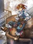  boots fantasy gloves goggles goggles_on_head green_eyes pixiv_steampunk red_hair redhead short_hair sitting smile steampunk takayama_dan tools youzan_dan 