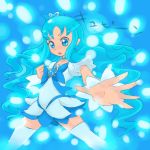  aqua aqua_background blue_eyes blue_hair cure_marine hair_ornament heart heartcatch_precure! kurumi_erika long_hair magical_girl okera open_mouth precure ribbon skirt solo thigh-highs thighhighs very_long_hair 