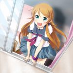  green_eyes hair_ornament hairclip kousaka_kirino long_hair ok-ray open_mouth ore_no_imouto_ga_konna_ni_kawaii_wake_ga_nai school_uniform serafuku solo window windowsill 