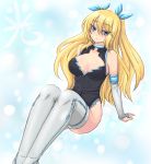  blonde_hair blue_eyes boots breasts cleavage detached_sleeves ga_no_kitsune hair_ribbon highres large_breasts leotard long_hair microsoft os ribbon silverlight tears thigh-highs thigh_boots thighhighs twintails 