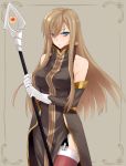  blue_eyes breasts brown brown_background brown_hair dress elbow_gloves gloves long_hair prime side_slit solo staff tabard tales_of_(series) tales_of_the_abyss tear_grants thigh-highs thighhighs 