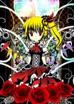  arms_behind_back blonde_hair flandre_scarlet flower gothic_lolita lace lolita_fashion pointy_ears red_eyes rose side_ponytail stained_glass touhou wings 