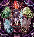  bangle book boots bow crescent crystal fire gem hair_bow hat highres jewelry long_hair magic_circle patchouli_knowledge pendant purple_eyes purple_hair sekaiju_no_meikyuu sekaiju_no_meikyuu_3 solo touhou twintails very_long_hair water zodiac_(sekaiju) 