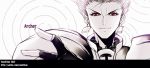  1boy armor character_name earrings fate/stay_night fate_(series) gate_of_babylon gilgamesh jewelry red_eyes solo spot_color watermark web_address yaoshi_jun 