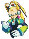  blue_eyes flat_chest glasses official_art palette_(rockman) palette_(rockman_x) rockman rockman_x solo yoshikawa_tatsuya 