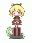  :&lt; :d animated animated_gif blonde_hair blush blush_stickers bow bucket chibi gif girl_in_bucket green_hair hair_bow in_bucket in_container kisume kurodani_yamame maitora open_mouth running short_hair smile spinning touhou treadmill twintails 