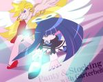  angel_wings bad_id blonde_hair blue_eyes blue_hair dress earrings halo jewelry multiple_girls official_style panties panty_&amp;_stocking_with_garterbelt panty_(character) panty_(psg) stocking_(character) stocking_(psg) striped striped_legwear striped_thighhighs sutakoraiza thigh-highs thighhighs underwear wings 