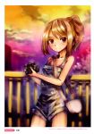  absurdres bag bare_shoulders brown_eyes brown_hair camera cloud highres kei_(artist) long_hair original overalls purse sky smile solo 