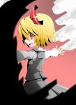  blonde_hair darkness fang hair_ribbon hecchi_(blanch) looking_back open_mouth outstretched_arms red_eyes ribbon rumia short_hair smile solo spread_arms the_embodiment_of_scarlet_devil touhou youkai 