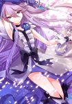  aruwe blue_eyes cure_moonlight heartcatch_precure! long_hair magical_girl petals precure purple_hair rwenehan smile solo tsukikage_yuri 
