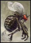  antennae beelzebub border bug claws compound_eyes demon fly flying fog from_below insect monster no_humans realistic simple_background skull_and_crossbones solo wings 