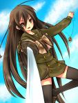  brown_eyes long_hair piku pov school_uniform shakugan_no_shana shana sword thigh-highs thighhighs weapon 