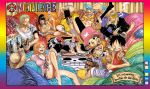 beer brook food franky hat meat monkey_d_luffy nami necktie nico_robin oda_eiichirou one_piece roronoa_zoro sanji short_shorts shorts skull smile source_request straw_hat thighs tony_tony_chopper usopp