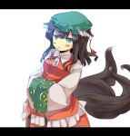  animal_ears blue_eyes brown_hair cat_ears cat_tail chen earrings fusion garnet hands_in_sleeves hat if_they_mated jewelry multiple_tails solo tail touhou yakumo_ran 