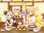  chen cooking eijima_moko konpaku_youmu konpaku_youmu_(ghost) multiple_girls myon ohagi_(food) saigyouji_yuyuko touhou yakumo_ran yakumo_yukari 