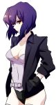  cleavage ghost_in_the_shell gloves helmet_(musco2) jacket kusanagi_motoko musco purple_hair red_eyes short_hair 