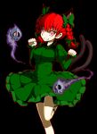 animal_ears bow braid cat_ears cat_pose cat_tail extra_ears glowing grin hair_bow hecchi_(blanch) kaenbyou_rin leg_up multiple_tails paw_pose red_eyes red_hair redhead short_hair skull smile solo tail teeth touhou twin_braids twintails 