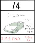  lamborghini_countach lowres monochrome motor_vehicle no_humans touhou translated uni_mate vehicle 