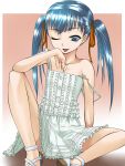  :p bad_id dress flat_chest sandals sitting strap_slip tongue twintails wink 
