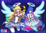  alternate_costume angel_wings blonde_hair blue_eyes blue_hair bow coin earrings hair_bow halo jewelry long_hair midriff multiple_girls navel panty_&amp;_stocking_with_garterbelt panty_(character) panty_(psg) skirt smile stocking_(character) stocking_(psg) striped striped_legwear striped_thighhighs thigh-highs thighhighs todee wings 