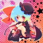  bat_wings blue_hair boots dress hat highres red_eyes remilia_scarlet slit_pupils solo star touhou wings wrist_cuffs zoom_layer 
