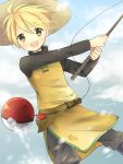  1girl blonde_hair fishing fishing_rod hat holding holding_fishing_rod misato_(moimoi) poke_ball pokemon pokemon_special smile solo waist_poke_ball yellow_(pokemon) yellow_eyes 