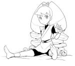  female heriyama lowres monochrome ninja rockman ryuusei_no_rockman shirogane_luna shuriken sitting socks solo spread_legs 