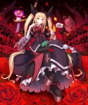  blazblue blonde_hair blush flower food frog george_xiii gii halloween highres ice_cream long_hair nago petals rachel_alucard red_eyes red_rose rose rose_petals shirosa sweat twintails wind_chime 