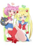  bishoujo_senshi_sailor_moon blonde_hair blue_eyes chibi_usa kawasaki_kazuhiko long_hair luna-p magical_girl multiple_girls pink_hair red_eyes sailor_dress sailor_moon sailor_senshi tongue tsukino_usagi twintails 