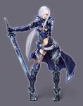  armor cape highres modama original red_eyes solo sword thighhighs weapon white_hair 