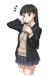  1girl amagami ayatsuji_tsukasa bad_id black_eyes black_hair cropped_legs juice_box long_hair school_uniform simple_background solo takoyaki_neko-san 