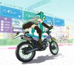  aqua_hair ass detached_sleeves easygoing_rider_(vocaloid) gloves hatsune_miku long_hair ma70 motor_vehicle motorcycle shadow solo thigh-highs thighhighs twintails vehicle vest vocaloid yamaha 