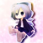 alternate_costume boots cast_a chibi cirno contemporary hair_ribbon no_mouth ribbon short_hair sitting solo touhou wings 