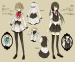  black_hair black_legwear blonde_hair character_sheet closed_eyes hair_over_one_eye long_hair multiple_girls outstretched_arms pantyhose sabutarou short_hair thigh-highs thighhighs translation_request zettai_ryouiki 