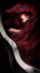  1girl cloth collie dark highres one-eyed onozuka_komachi red_eyes red_hair scythe solo touhou weapon 