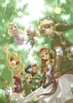  blonde_hair blue_eyes brown_hair crossover earrings fairy green_hair hat helmet jewelry linebeck link long_hair master_sword midna multiple_persona nature nintendo ocarina_of_time pointy_ears princess_zelda red_eyes riolabo saria smile spirit_tracks sword tetra the_legend_of_zelda toon_link twilight_princess weapon wind_waker wink young_link 