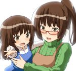 adult amagami blush brown_eyes brown_hair child glasses happy if_they_mated kamizaki_risa long_hair mother_and_daughter multiple_girls open_mouth ponytail red-framed_glasses shouji_2 smile sweater 