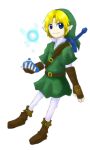  blonde_hair boots elbow_gloves fairy gloves instrument link male master_sword nagihara_rion navi nintendo ocarina style_parody sword the_legend_of_zelda weapon 