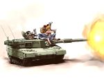  caterpillar_tracks chikin firing ibuki_suika kirisame_marisa military military_vehicle multiple_girls pointing tank touhou type_90_kyu-maru vehicle 