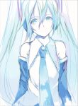 bare_shoulders detached_sleeves face hatsune_miku long_hair monochrome necktie shirabi_(life-is-free) smile solo twintails very_long_hair vocaloid 