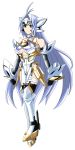  armor blue_hair boots breasts cleavage elbow_gloves gloves highres himo kos-mos large_breasts long_hair red_eyes solo thigh-highs thigh_boots thighhighs very_long_hair xenosaga xenosaga_episode_iii 