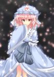  bad_id ghost hat highres japanese_clothes kimono pink_eyes pink_hair saigyouji_yuyuko smile solo touhou yuzuki_(blossom) 
