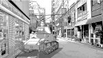  cannon caterpillar_tracks city commentary_request fiat_l6/40 military military_vehicle monochrome original scenery tank vehicle 