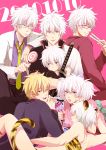  animal_ears bad_id blonde_hair candy crossdressinging formal gintama glasses lollipop lying male multiple_persona necktie on_side on_stomach red_eyes sakata_gintoki sheath sheathed suit sword tail tiger_ears tiger_stripes tiger_tail time_paradox trap twintails weapon white_hair wink young 